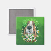 Aimant Hound adorable dans les marguerites - Je vous chas (Recto/Verso)