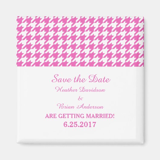 Aimant Houndstooth Enregistrer l'aimant de date, rose (Devant)