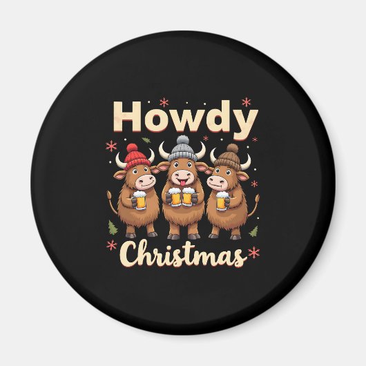 Aimant Howdy Christmas Funny Highland Cow Xmas Cows Lover (Devant)