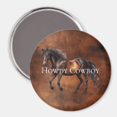 Aimant Howdy Cowboy Horse Faux Cuir Brown (Recto/Verso)
