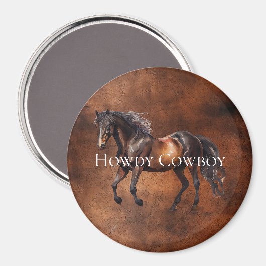 Aimant Howdy Cowboy Horse Faux Cuir Brown (Recto/Verso)