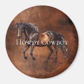 Aimant Howdy Cowboy Horse Faux Cuir Brown (Devant)