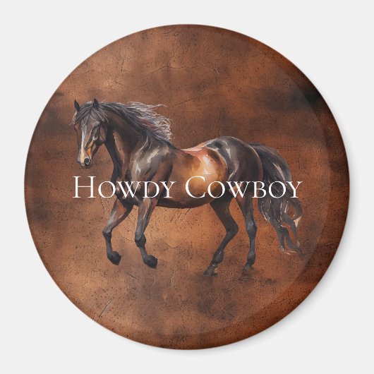 Aimant Howdy Cowboy Horse Faux Cuir Brown (Devant)
