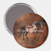 Aimant Howdy Cowgirl Horse Floral Saddle (Recto/Verso)