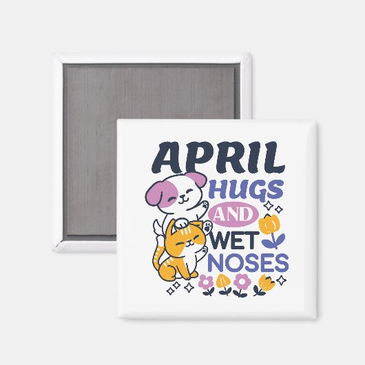 Aimant Hugs d'avril et nez mouillé - Cute chien et chat a (Recto/Verso)
