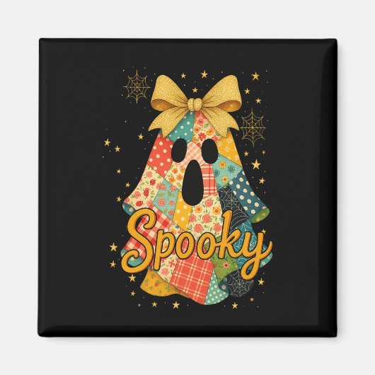 Aimant Hugvyn Halloween Patchwork Éffrayant Ghost Bow Pre (Devant)
