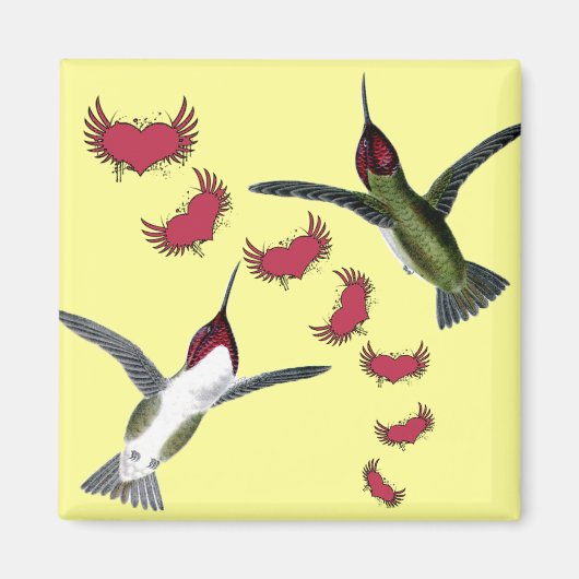 Aimant Humming Birds Grunge Hearts with Wings (Devant)