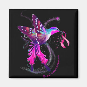 Aimant Hummingbird Hold Pink Ribbon Cancer de la poitrine