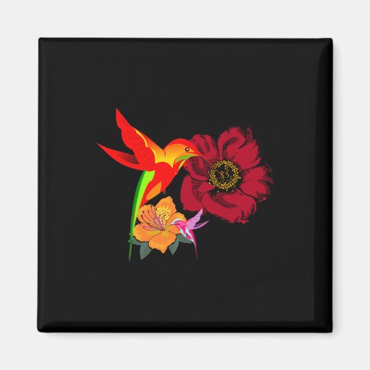 Aimant Hummingbirds se nourrit d'art graphique aux fleurs (Devant)