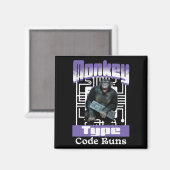 Aimant Humour de programmeur sur le singe qui tape du cod (Recto/Verso)