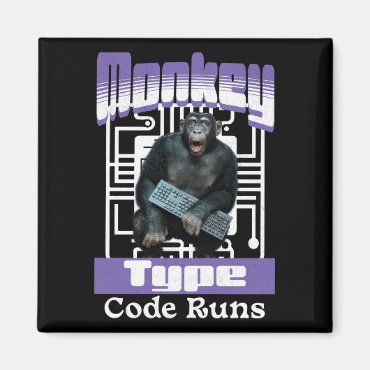 Aimant Humour de programmeur sur le singe qui tape du cod (Devant)