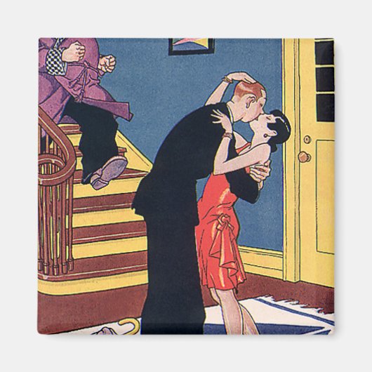 Aimant Humour vintage, Amour et Romance, Baiser nocturne (Devant)