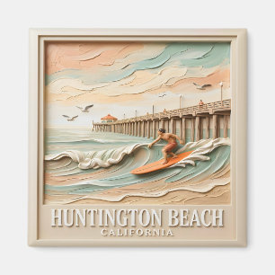 Aimant Huntington Beach Californie Vintage Surf Texturé