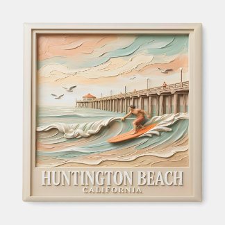 Aimant Huntington Beach Californie Vintage Surf Texturé