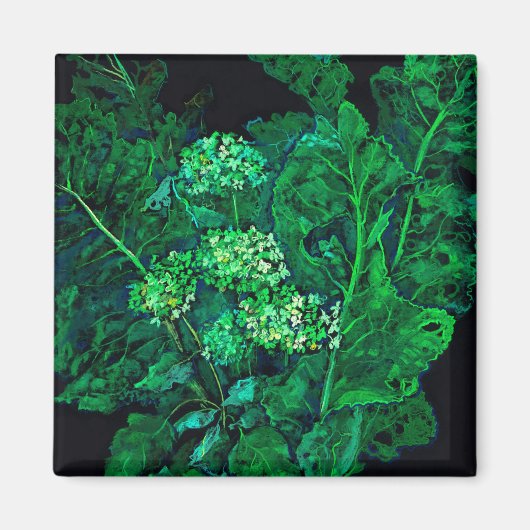 Aimant Hydrangea et Horseradish Floral Art noir et vert (Devant)
