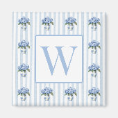 Aimant Hydrangeas Bleus et Blancs sur Monogramme à Rayure (Devant)