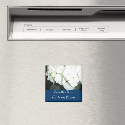 Aimant Hydrangées blanches avec frontière marine (In Situ (Lave-vaisselle))