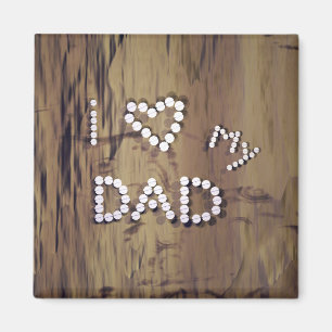 Aimant I coeur mon papa sur le graphique en bois
