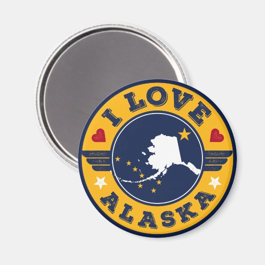 Aimant I Love Alaska State Map and Flag (Recto/Verso)