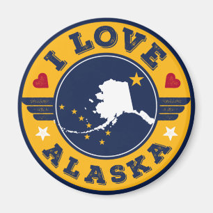 Aimant I Love Alaska State Map and Flag