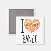Aimant I Love Banjo Orange Mandala Heart (Recto/Verso)