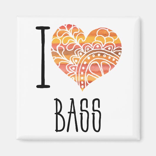 Aimant I Love Bass Orange Mandala Heart (Devant)