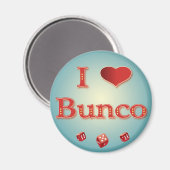 Aimant I Love Bunco en rouge avec des dés rouges (Recto/Verso)