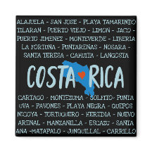 I Love Costa Rica Carte Noms des villes Souvenir