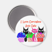 Aimant "I love cupcakes and cats"—Cadeaux aux amateurs de (Recto/Verso)
