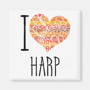 Aimant I Love Harp Orange Mandala Heart