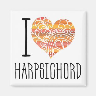 Aimant I Love Harpsichord Orange Mandala Heart