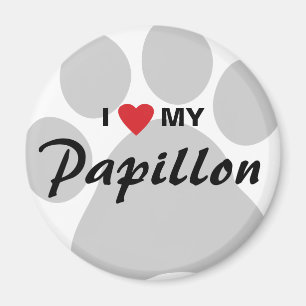 Aimant I Love (Heart) My Papillon Pawprint