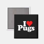 Aimant I Love Heart Pugs Pug Dog Canine (Recto/Verso)
