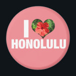 Aimant I Love Honolulu Hawaii Hibiscus Flower Pink<br><div class="desc">J'aime l'aimant Honolulu avec un joli arrière - plan rose pêche. Une fleur d'hibiscus rouge hawaïen en forme de coeur mignon décore ce joli design pour vos vacances d'été balnéaire à la plage d'Hawaii.</div>