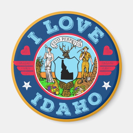 Aimant I Love Idaho State Map and Flag (Devant)