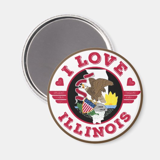 Aimant I Love Illinois State Map and Flag (Recto/Verso)