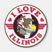 Aimant I Love Illinois State Map and Flag (Devant)