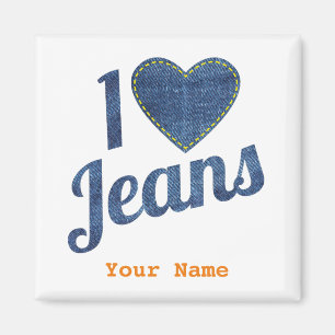 Aimant I love jeans vintage fashion design with seam hear