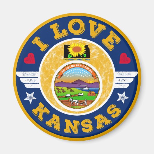 Aimant I Love Kansas State Map and Flag (Devant)