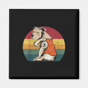 Aimant I Love Maman Pitbull Chien Fleur de tatouage Vinta
