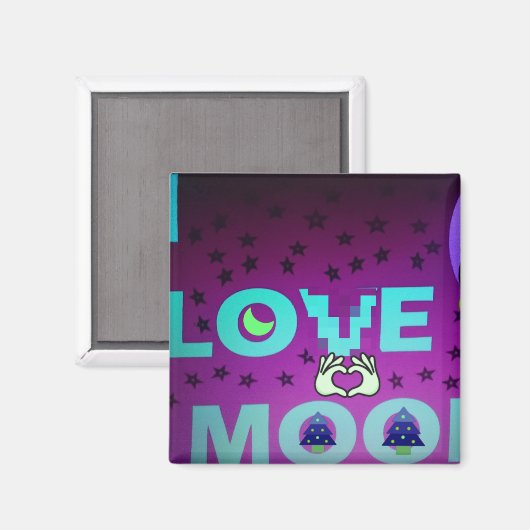 Aimant "I Love Moon" - Un design d'art céleste fantasque (Recto/Verso)