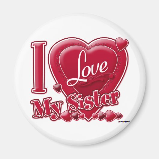 Aimant I Love My Sister rouge - coeur (Devant)