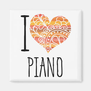 Aimant I Love Piano Orange Mandala Heart