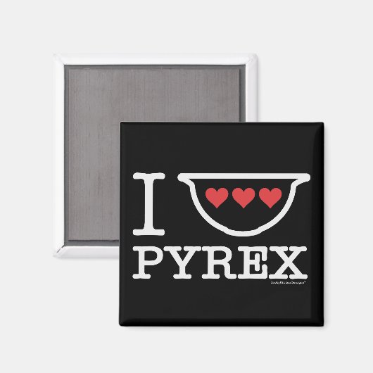 Aimant I Love Pyrex - Mélange Bowl avec Coeurs (Blanc) (Recto/Verso)