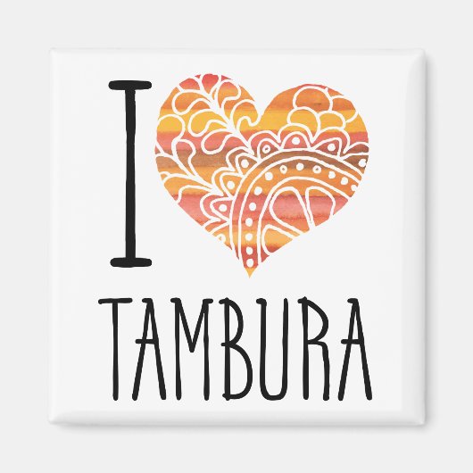 Aimant I Love Tambura Orange Mandala Heart (Devant)