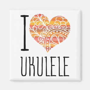 Aimant I Love Ukulele Orange Mandala Heart