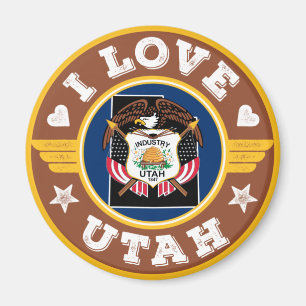 Aimant I Love Utah State Flag and Map