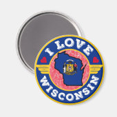 Aimant I Love Wisconsin State Map and Flag (Recto/Verso)