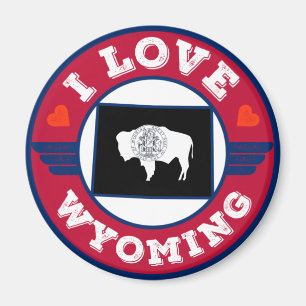 Aimant I Love Wyoming State Drapeau et carte