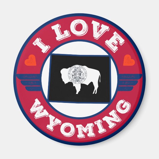 Aimant I Love Wyoming State Drapeau et carte (Devant)